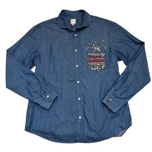 Paul Smith Mainline Floral Row Embroidered Chambray Shirt Men's Size Large Rare